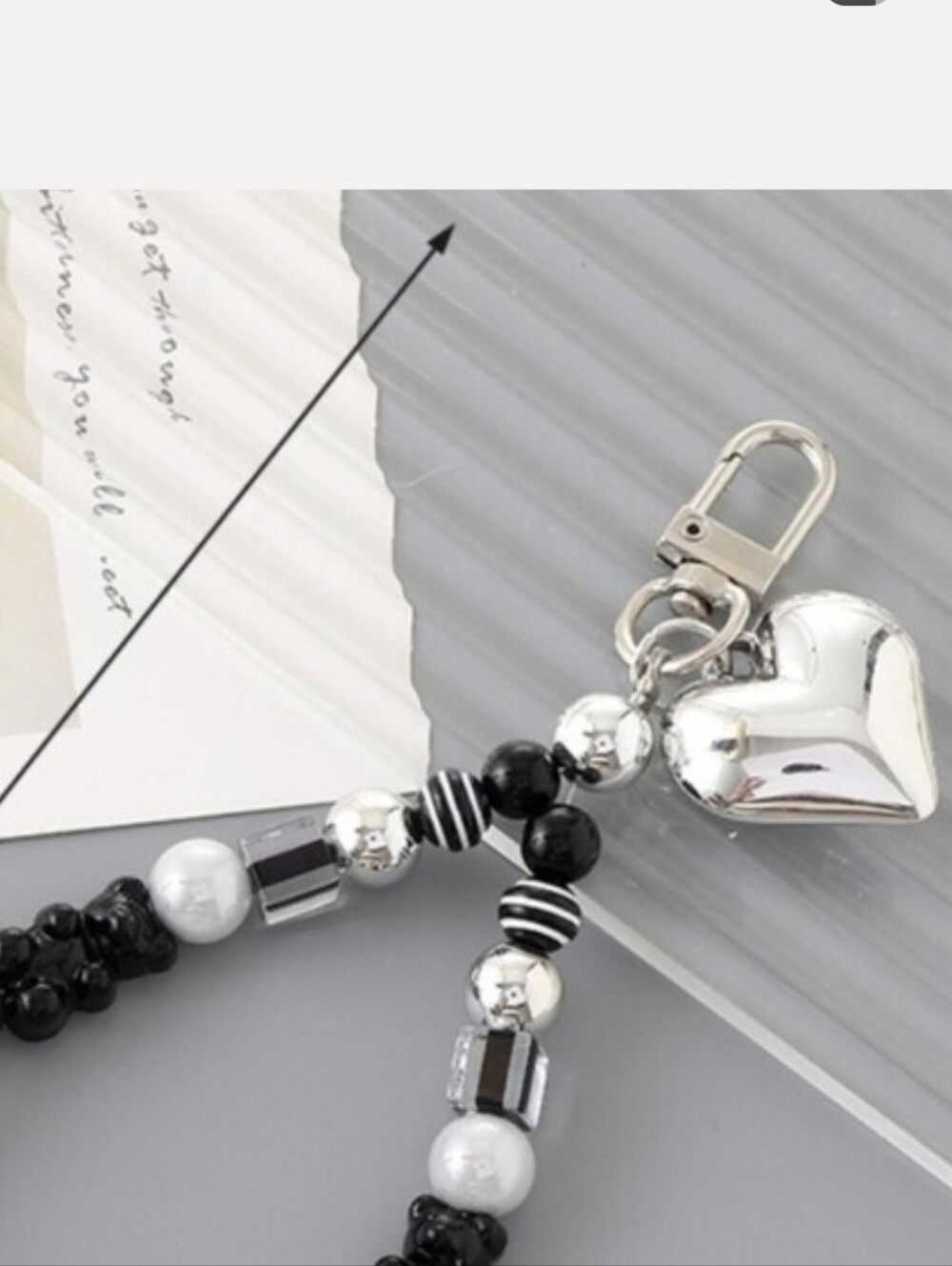 Black & White Beaded Heart Keychain/Bag Charm